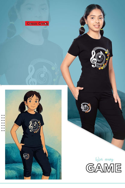 A791 Classic Candy Tencil Lycra Girls Capri Night Suits Manufacturer Gujarat