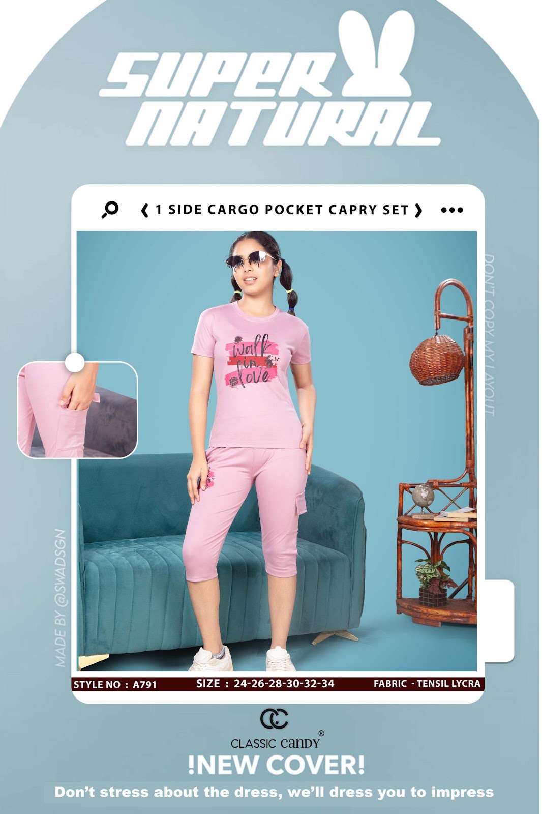 A791 Classic Candy Tencil Lycra Girls Capri Night Suits Manufacturer Gujarat