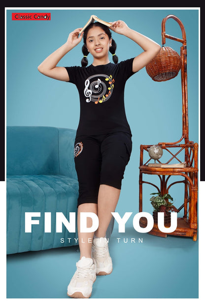 A791 Classic Candy Tencil Lycra Girls Capri Night Suits Manufacturer Gujarat