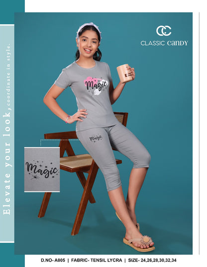 A805 Classic Candy Biowash Girls Capri Night Suits Manufacturer Gujarat