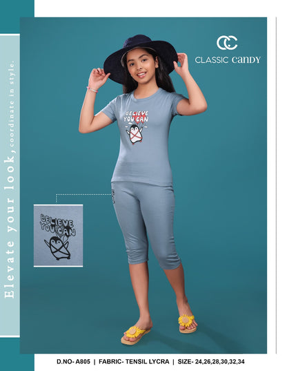 A805 Classic Candy Biowash Girls Capri Night Suits Manufacturer Gujarat