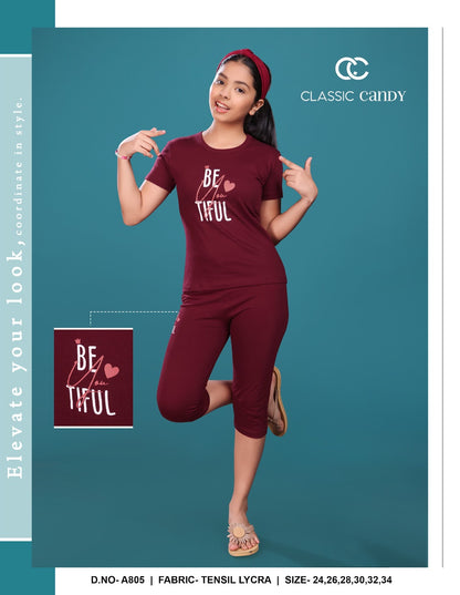 A805 Classic Candy Biowash Girls Capri Night Suits Manufacturer Gujarat