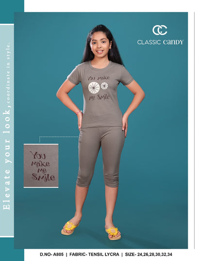 A805 Classic Candy Biowash Girls Capri Night Suits Manufacturer Gujarat