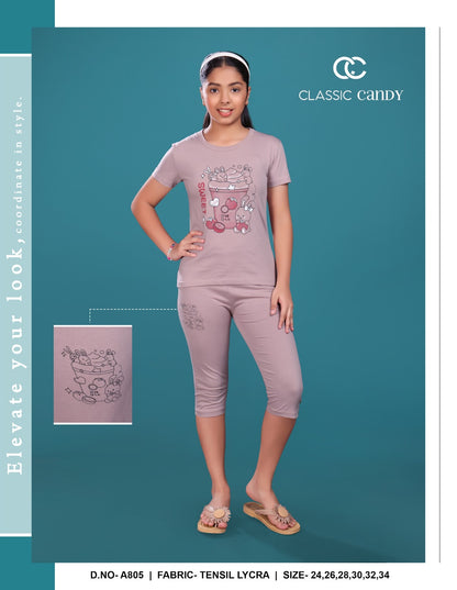 A805 Classic Candy Biowash Girls Capri Night Suits Manufacturer Gujarat