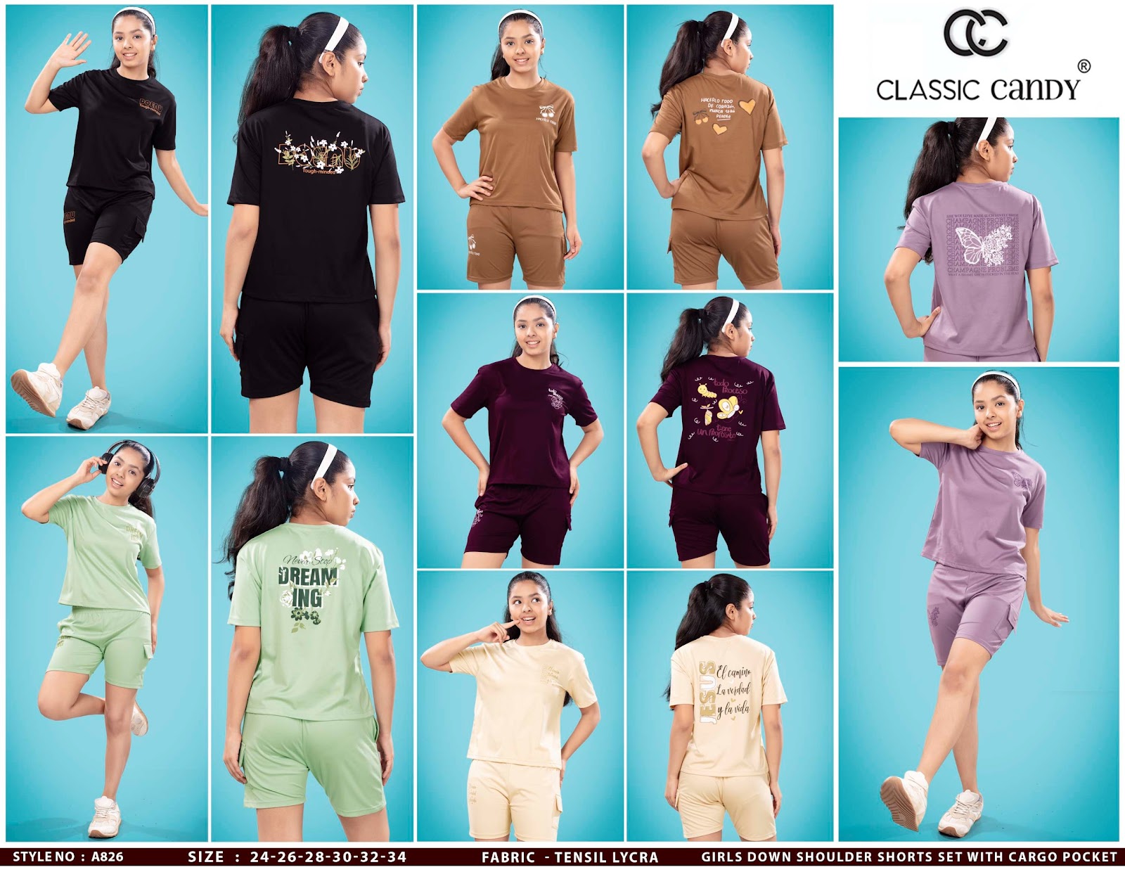 A826 Classic Candy Tencil Lycra Girls Cargo Set Wholesale Rate