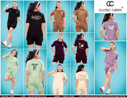 A826 Classic Candy Tencil Lycra Girls Cargo Set Wholesale Rate