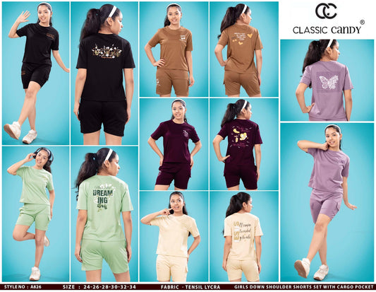 A826 Classic Candy Tencil Lycra Girls Cargo Set Wholesale Rate