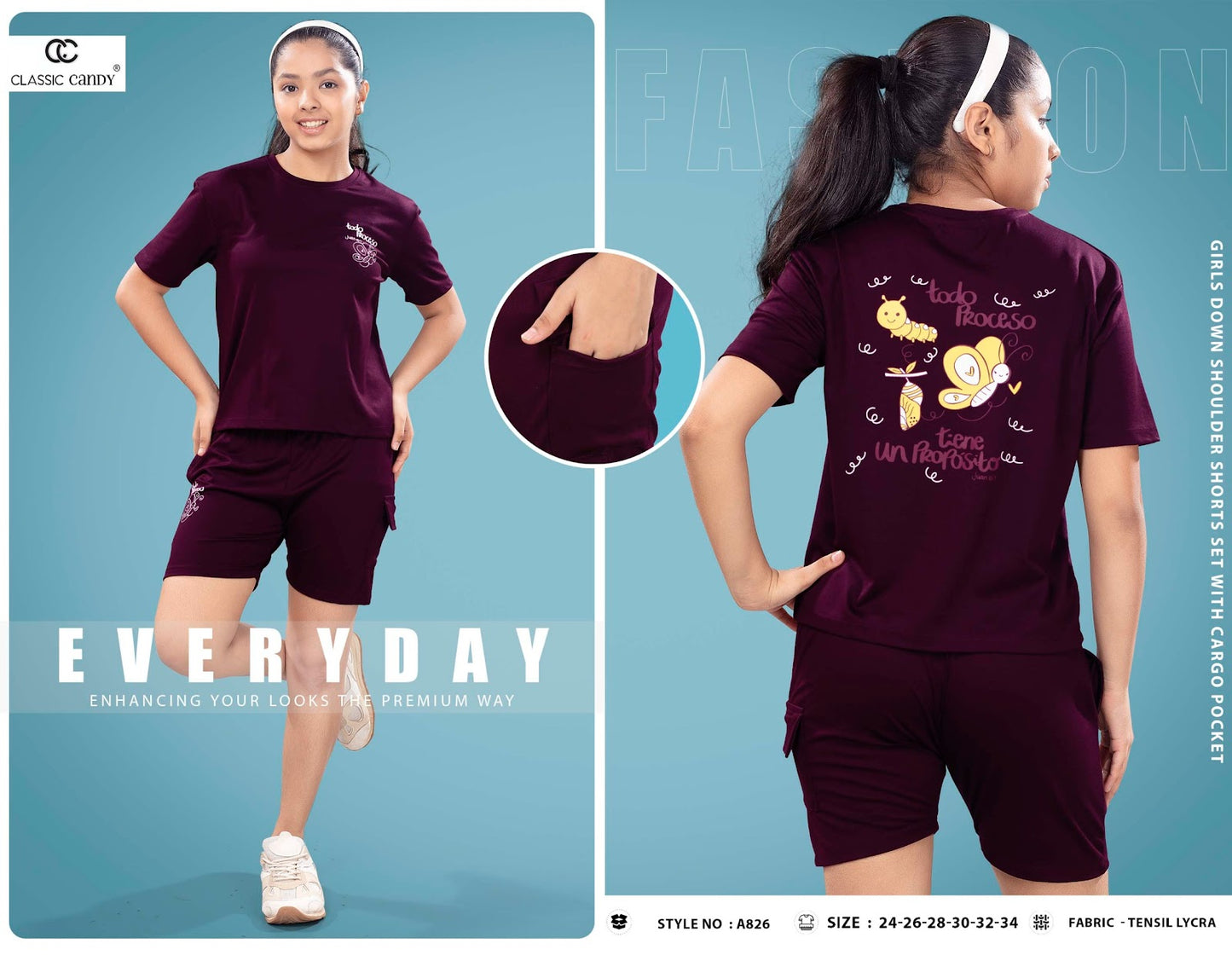 A826 Classic Candy Tencil Lycra Girls Cargo Set Wholesale Rate
