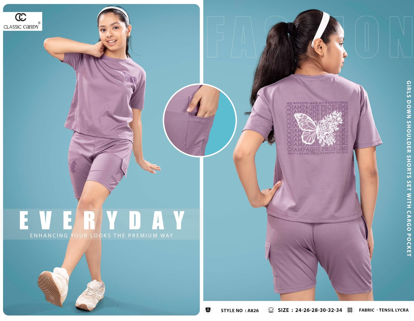 A826 Classic Candy Tencil Lycra Girls Cargo Set Wholesale Rate