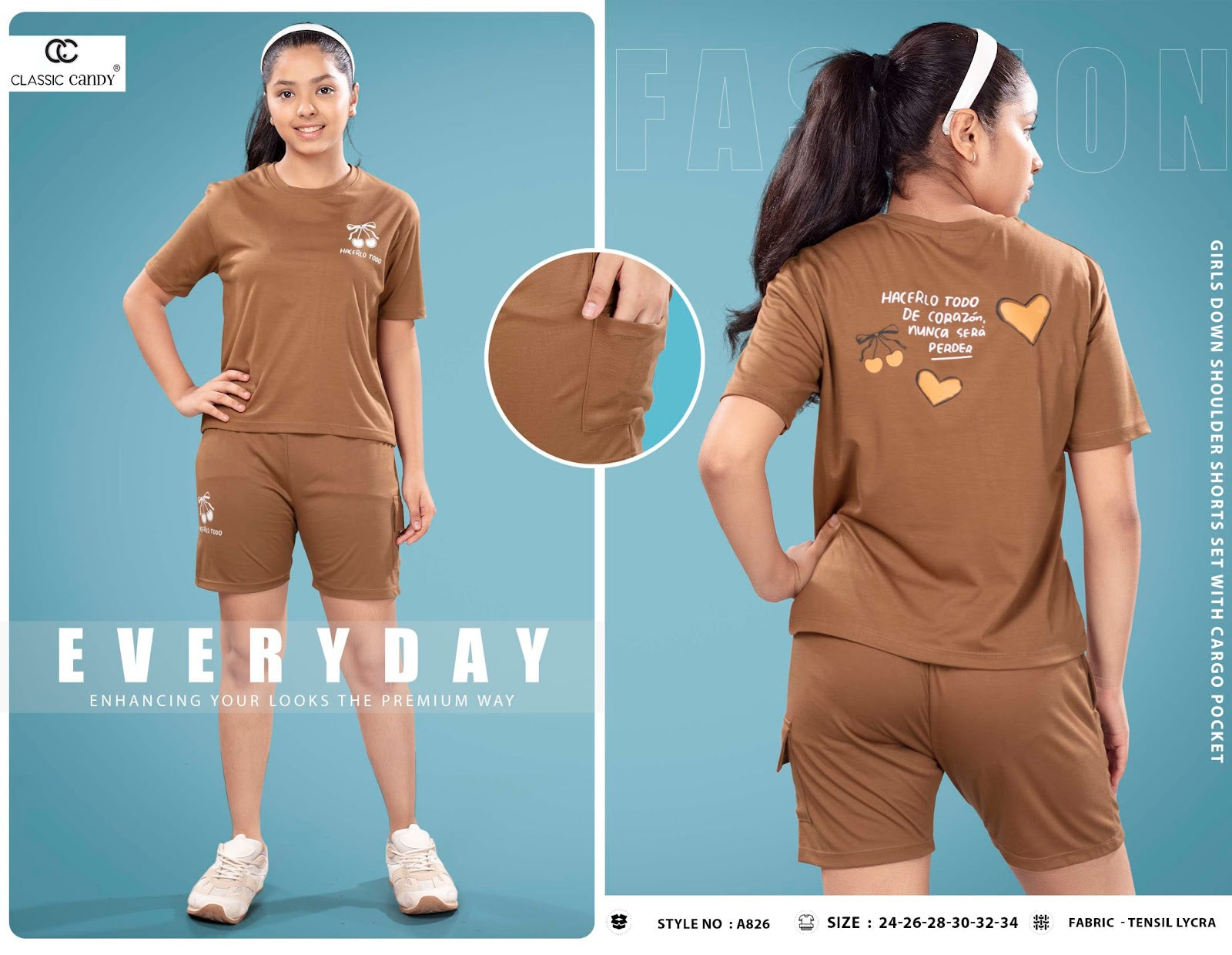 A826 Classic Candy Tencil Lycra Girls Cargo Set Wholesale Rate