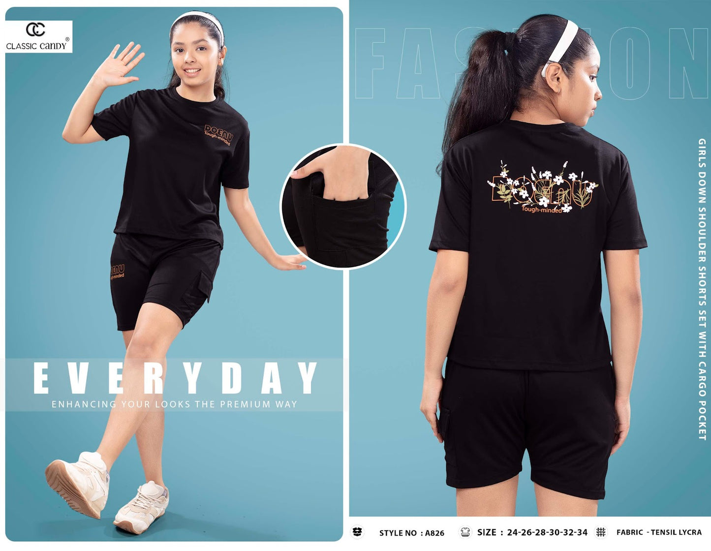 A826 Classic Candy Tencil Lycra Girls Cargo Set Wholesale Rate