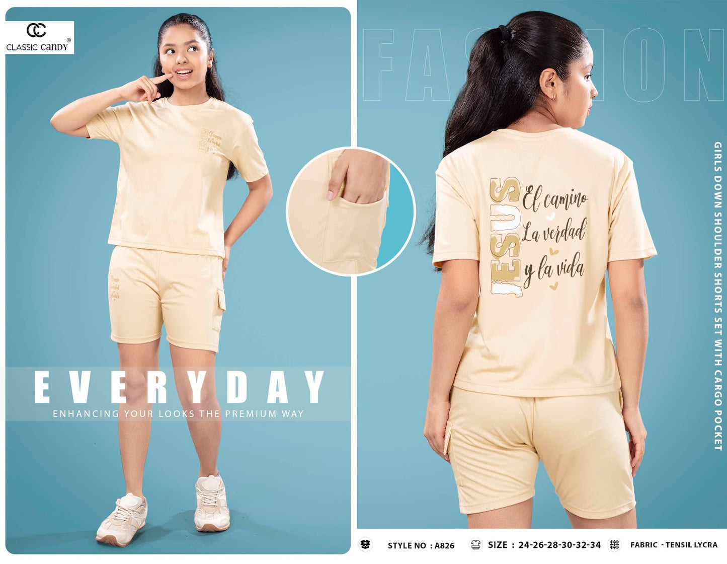 A826 Classic Candy Tencil Lycra Girls Cargo Set Wholesale Rate