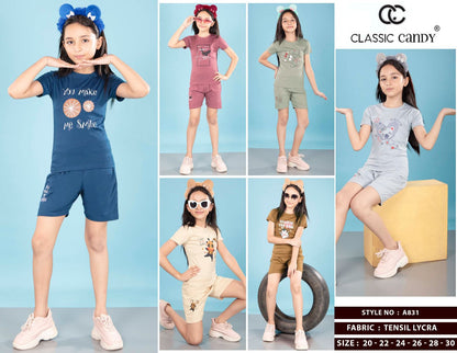 A831 Classic Candy Tencil Lycra Girls Shorts Set Exporter Gujarat