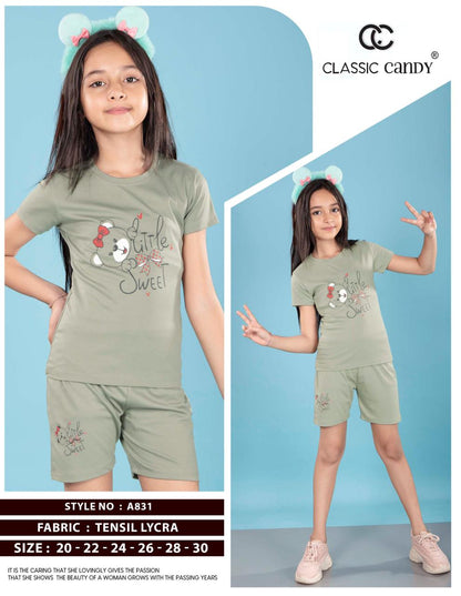 A831 Classic Candy Tencil Lycra Girls Shorts Set Exporter Gujarat