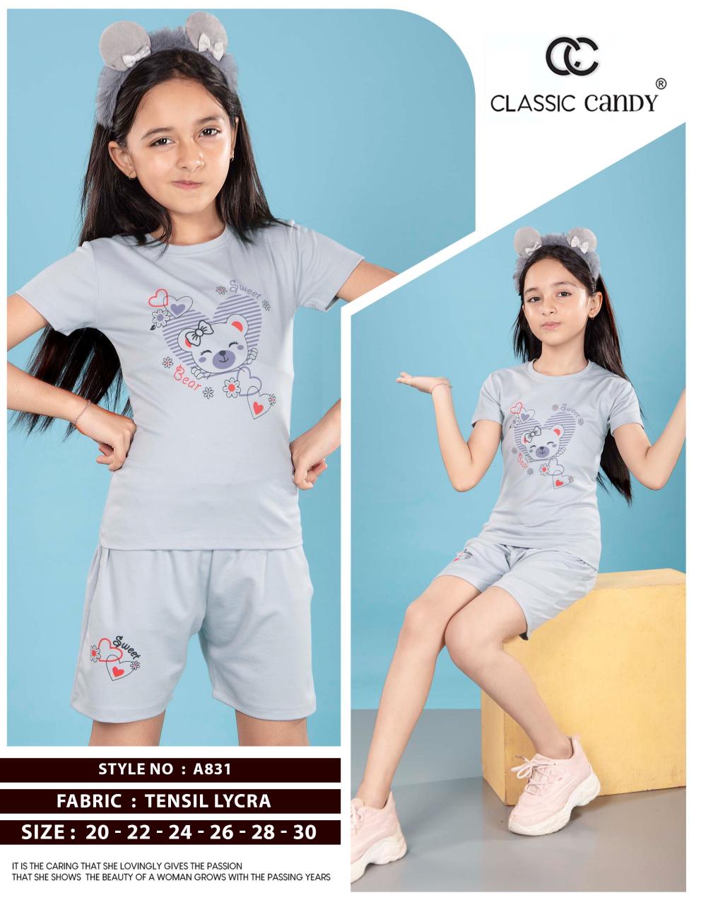 A831 Classic Candy Tencil Lycra Girls Shorts Set Exporter Gujarat