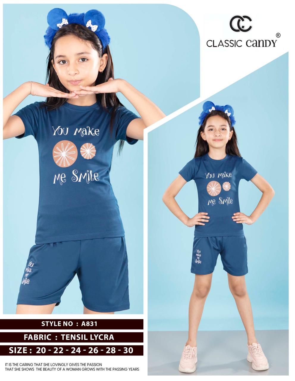 A831 Classic Candy Tencil Lycra Girls Shorts Set Exporter Gujarat