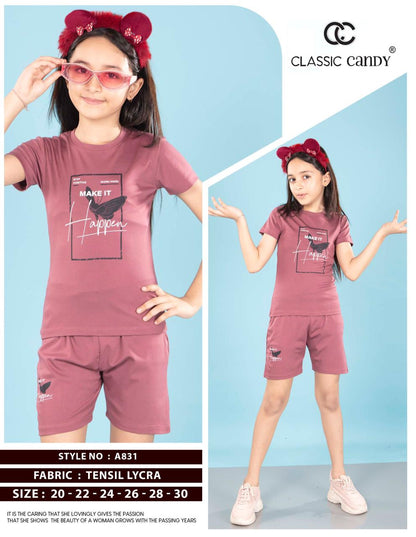 A831 Classic Candy Tencil Lycra Girls Shorts Set Exporter Gujarat