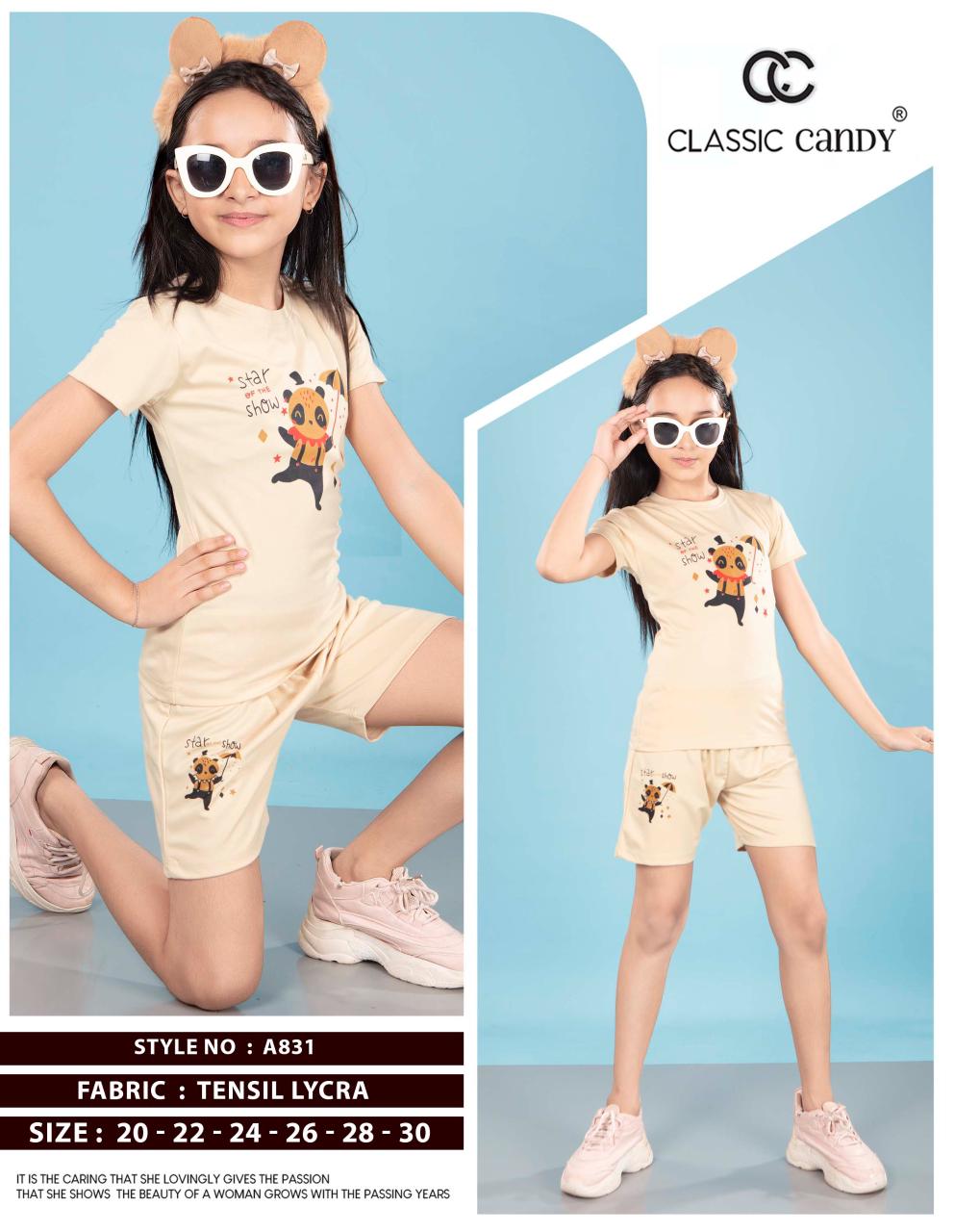 A831 Classic Candy Tencil Lycra Girls Shorts Set Exporter Gujarat