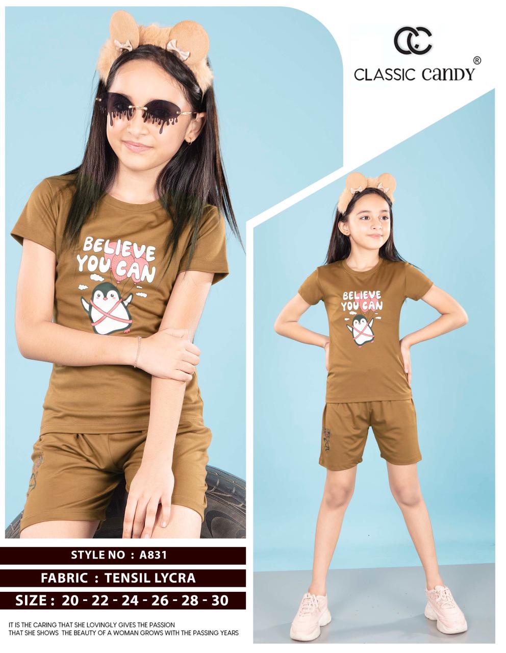 A831 Classic Candy Tencil Lycra Girls Shorts Set Exporter Gujarat