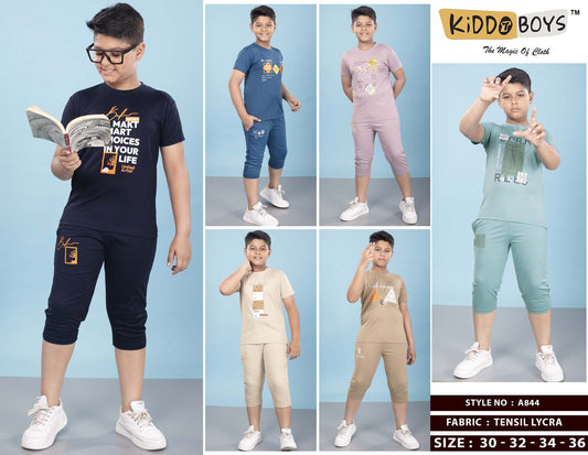 A844 Kiddo Tencil Lycra Boys Capri Night Suit Manufacturer Ahmedabad