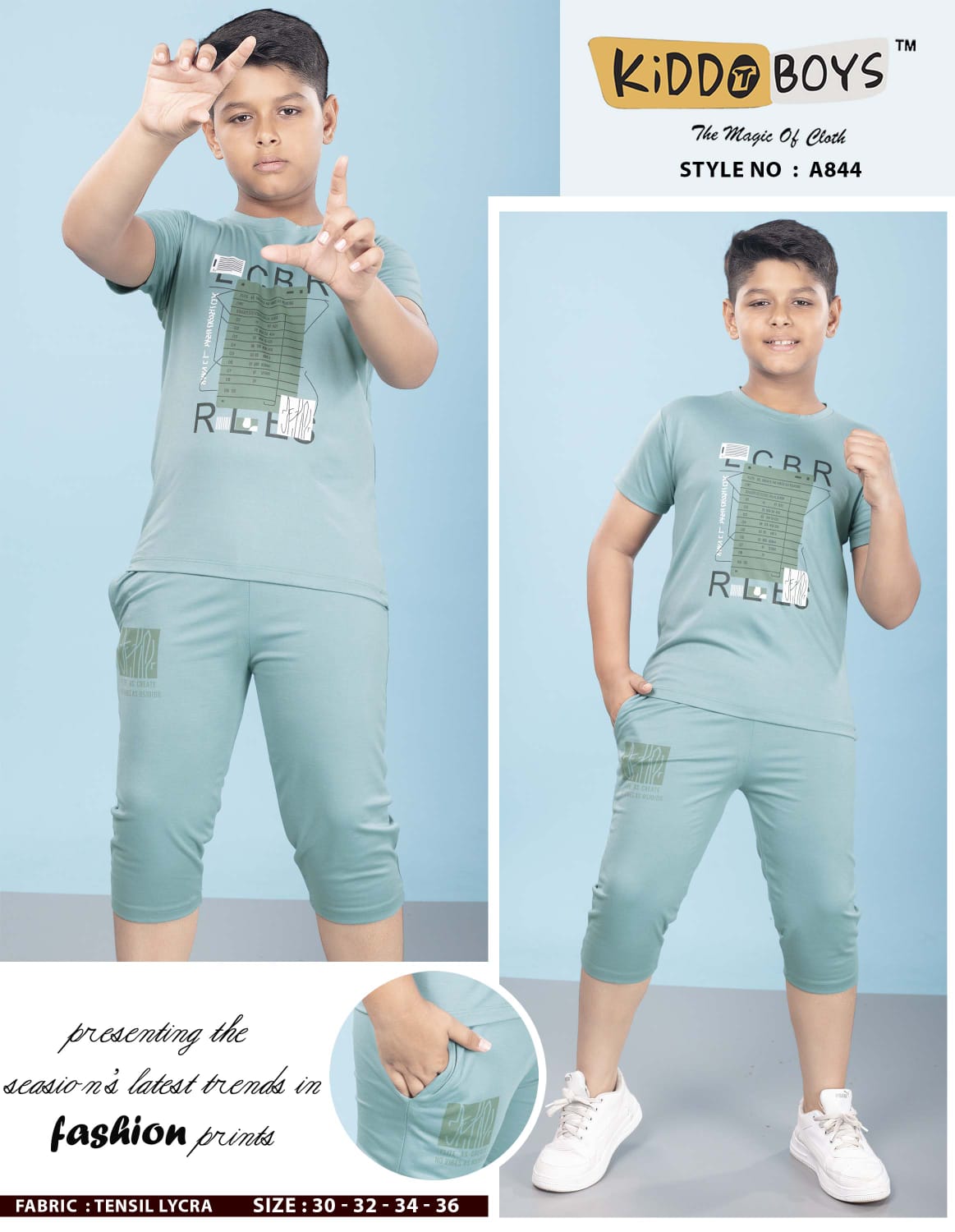 A844 Kiddo Tencil Lycra Boys Capri Night Suit Manufacturer Ahmedabad