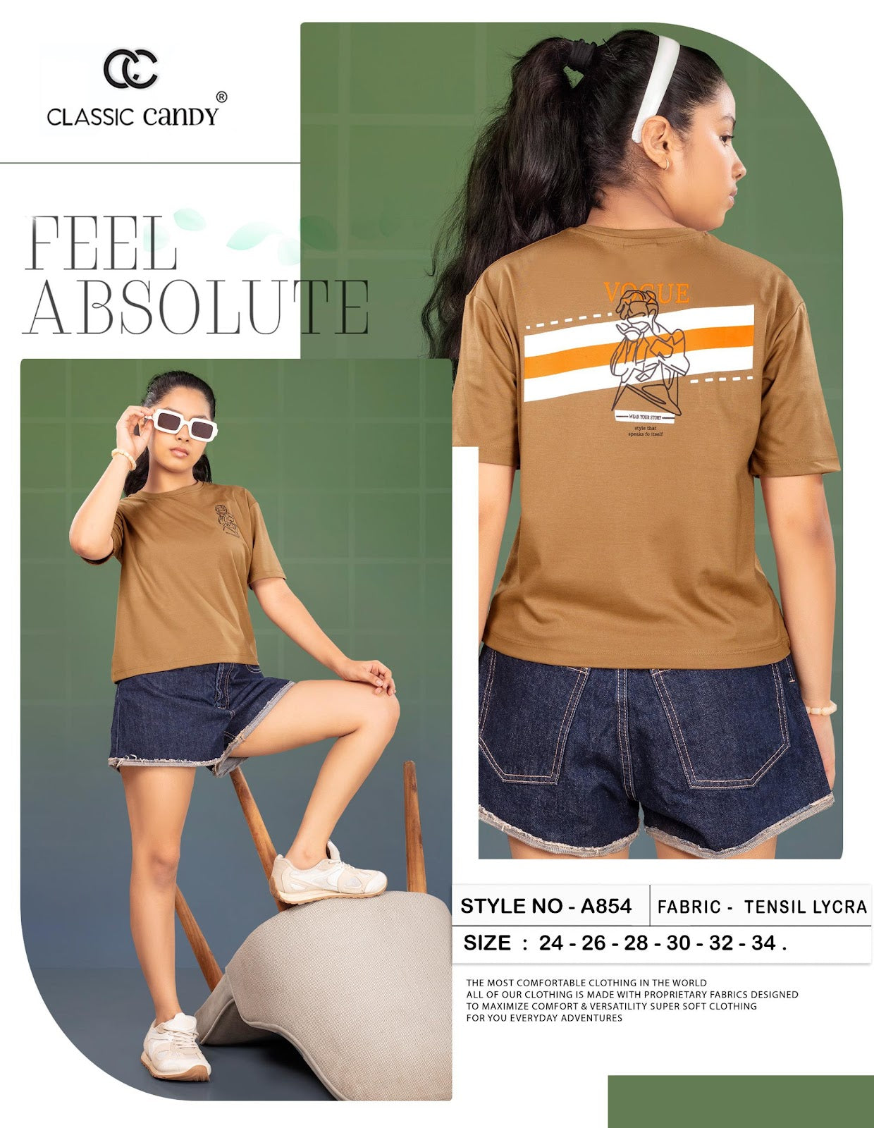 A854 Classic Candy Tencil Lycra Girls Tshirt Exporter Ahmedabad