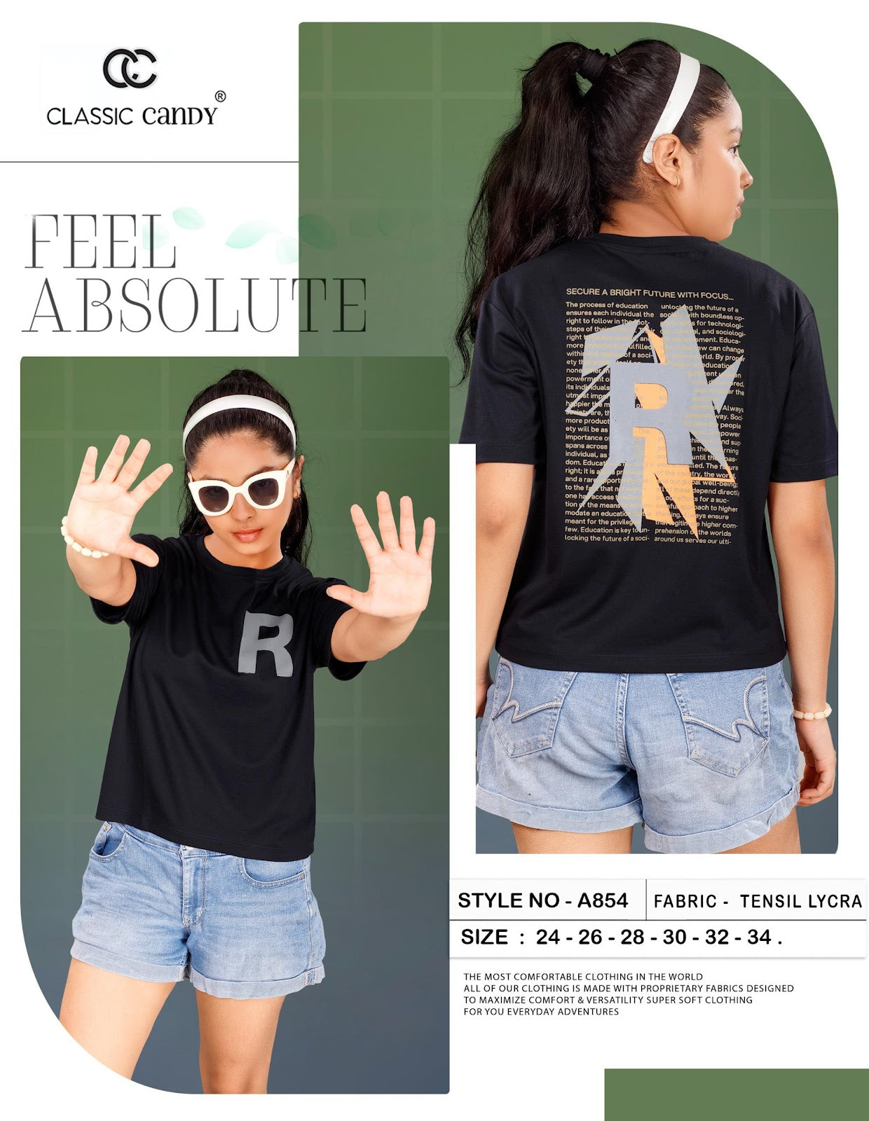 A854 Classic Candy Tencil Lycra Girls Tshirt Exporter Ahmedabad