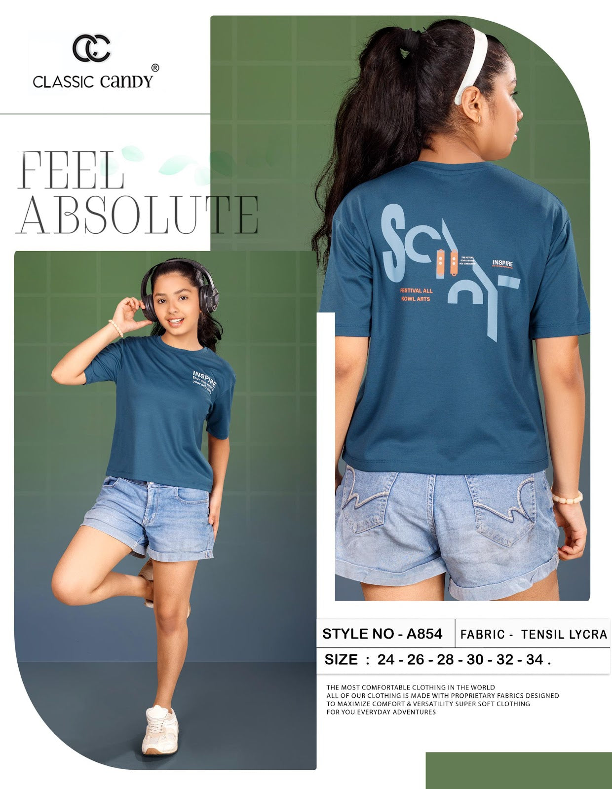A854 Classic Candy Tencil Lycra Girls Tshirt Exporter Ahmedabad