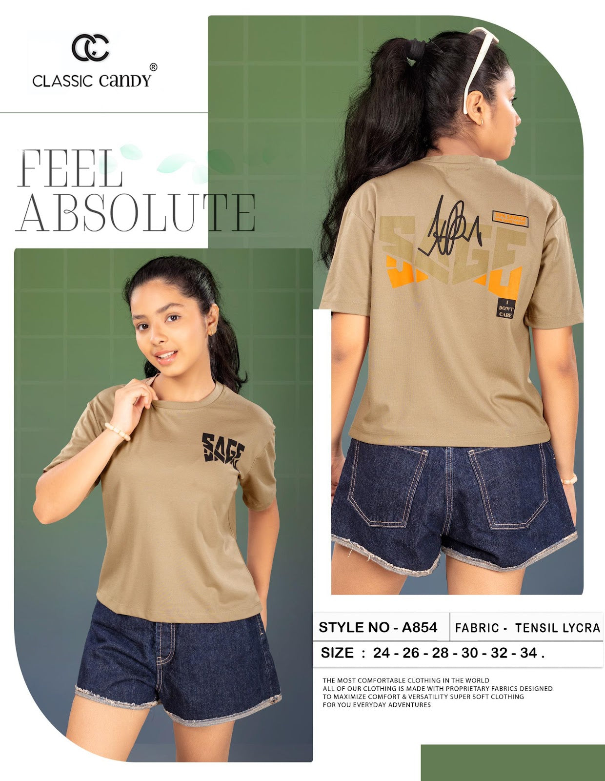 A854 Classic Candy Tencil Lycra Girls Tshirt Exporter Ahmedabad