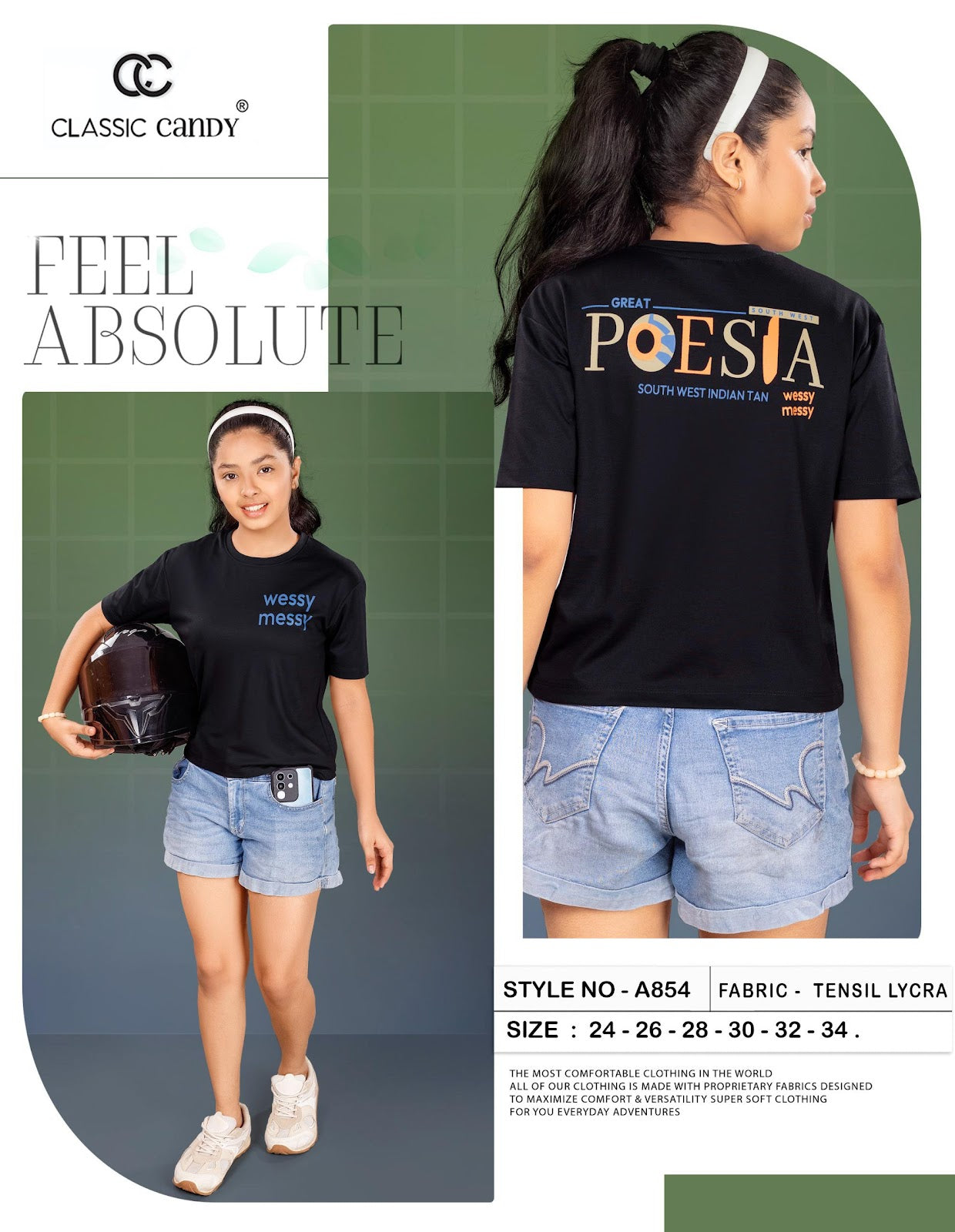 A854 Classic Candy Tencil Lycra Girls Tshirt Exporter Ahmedabad