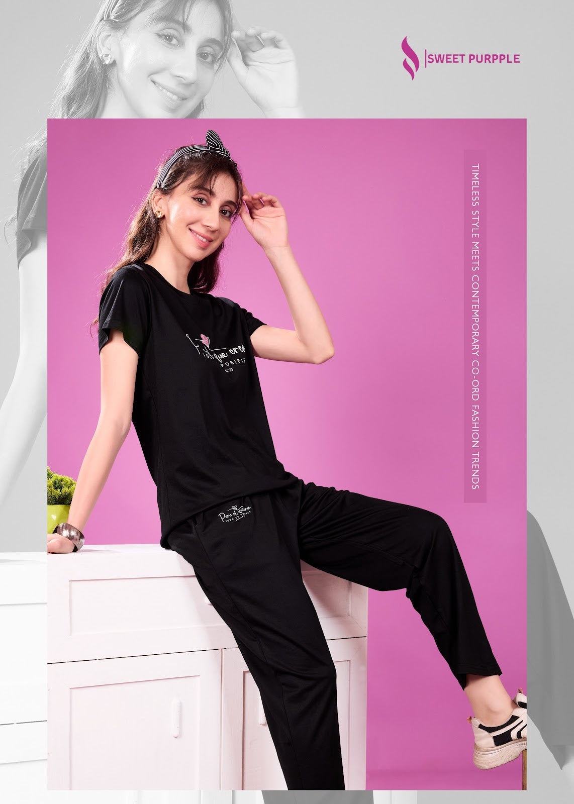 A855 Sweet Purple Tencil Lycra Pyjama Night Suits Supplier