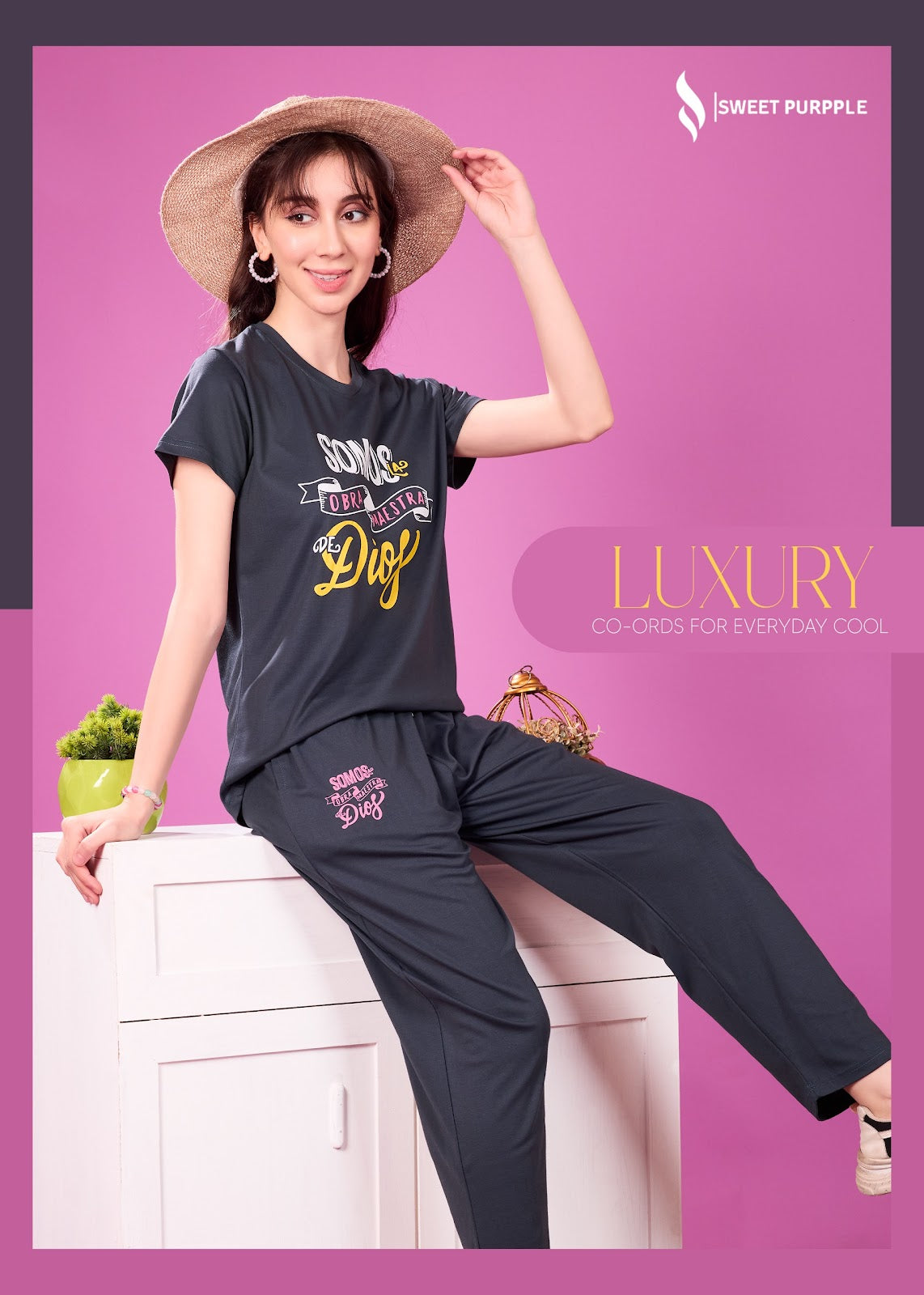 A855 Sweet Purple Tencil Lycra Pyjama Night Suits Supplier