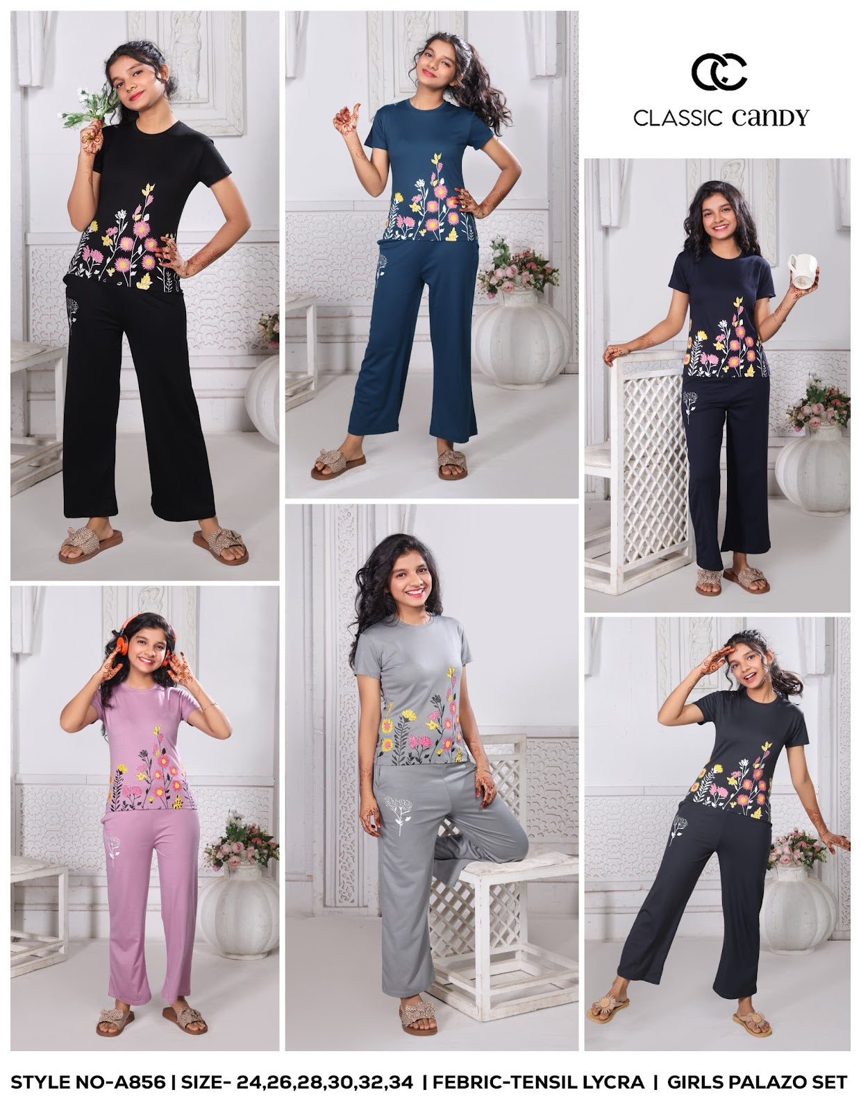 A856 Classic Candy Tencil Lycra Girls Co Ord Set Wholesale