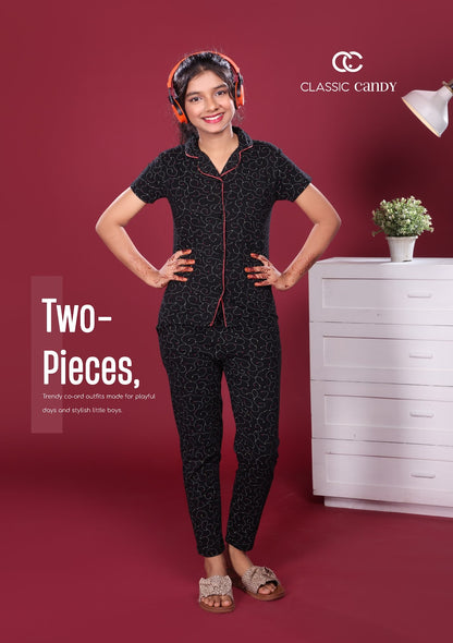 A877 Classic Candy Girls Night Suits Exporter Ahmedabad
