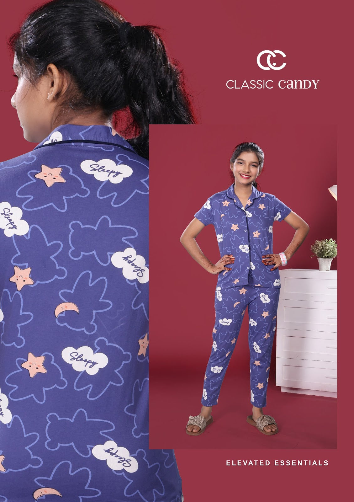A877 Classic Candy Girls Night Suits Exporter Ahmedabad