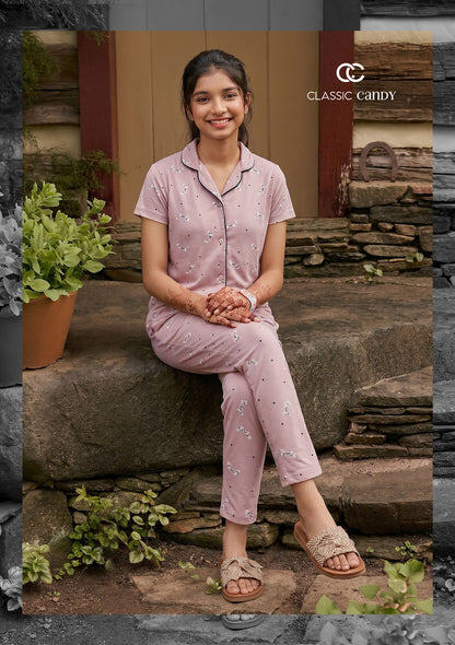 A877 Classic Candy Girls Night Suits Exporter Ahmedabad