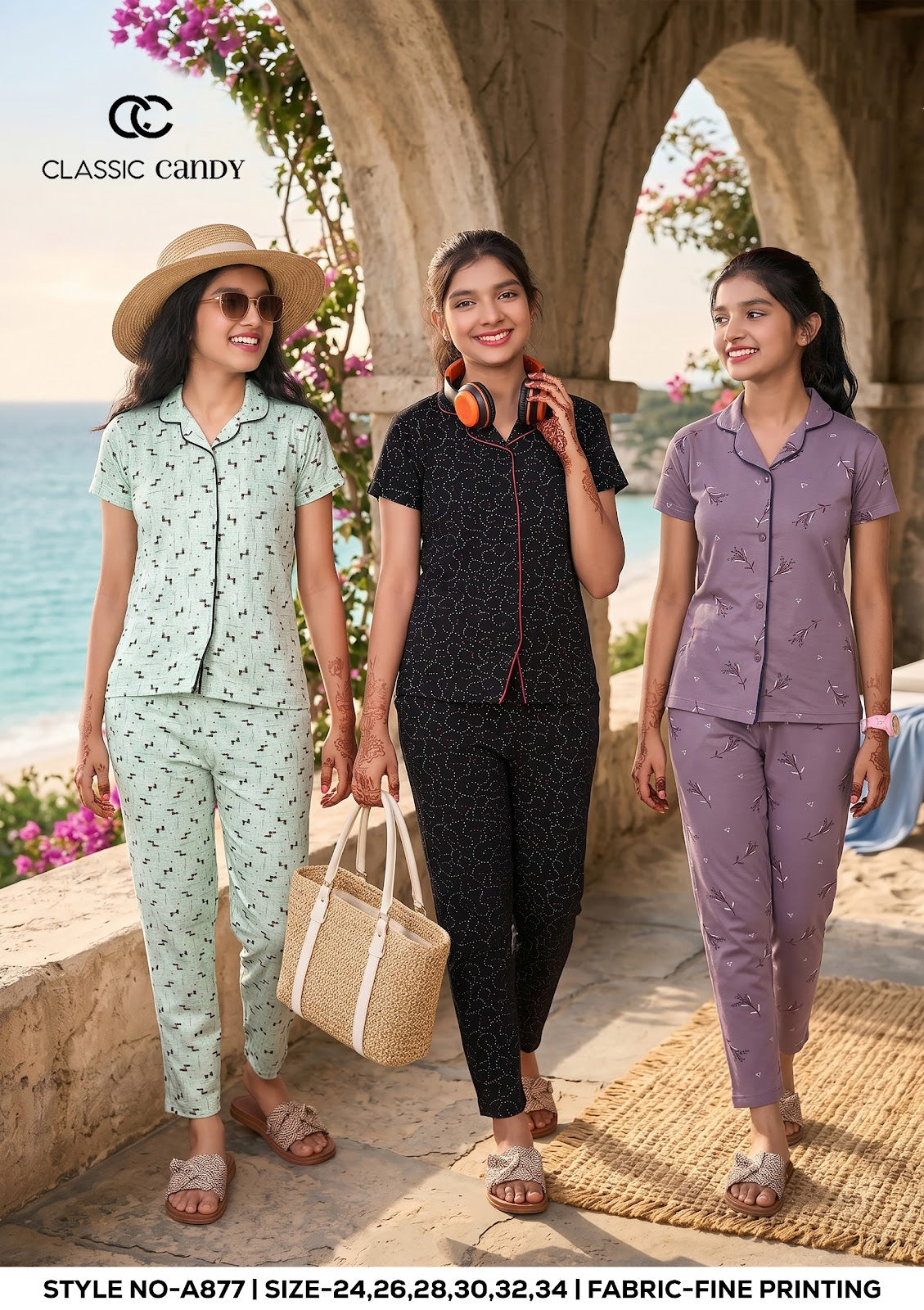 A877 Classic Candy Girls Night Suits Exporter Ahmedabad