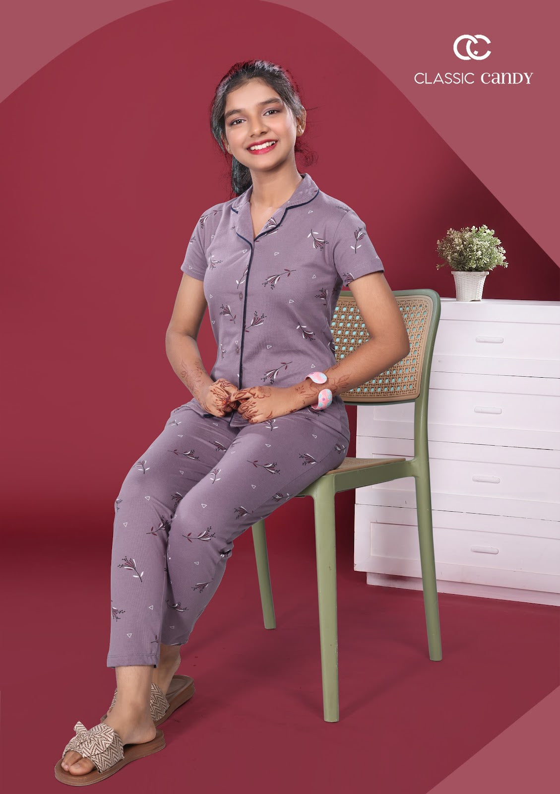 A877 Classic Candy Girls Night Suits Exporter Ahmedabad