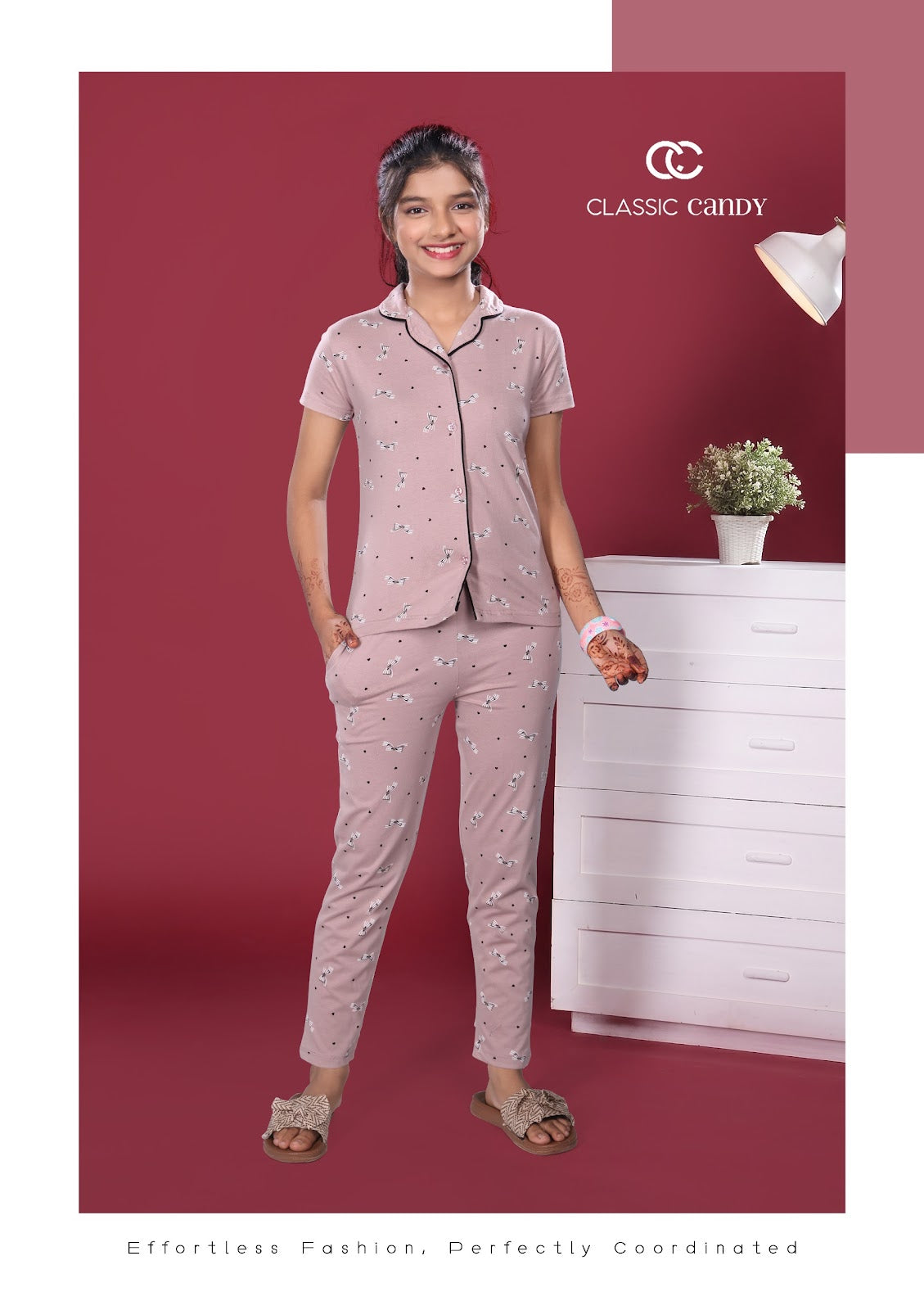 A877 Classic Candy Girls Night Suits Exporter Ahmedabad