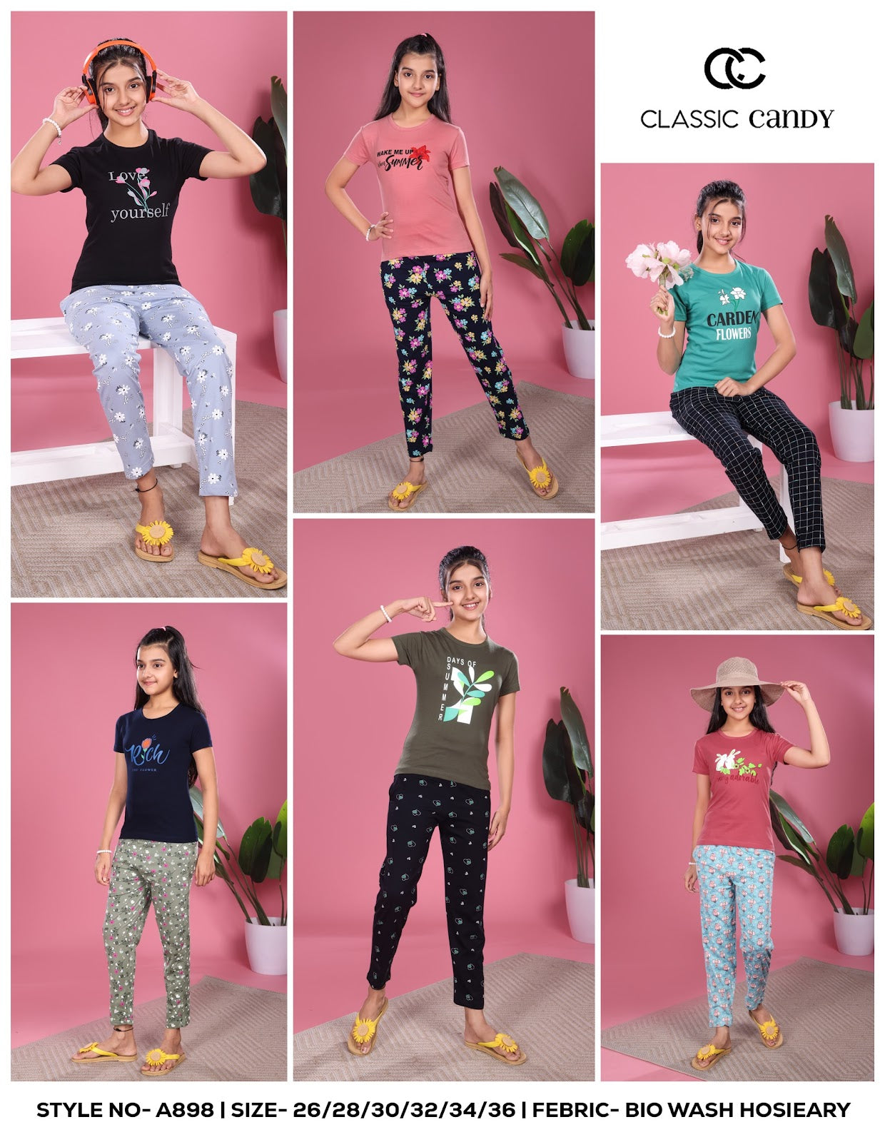 A898 Classic Candy Biowash Girls Pant Set Exporter Gujarat