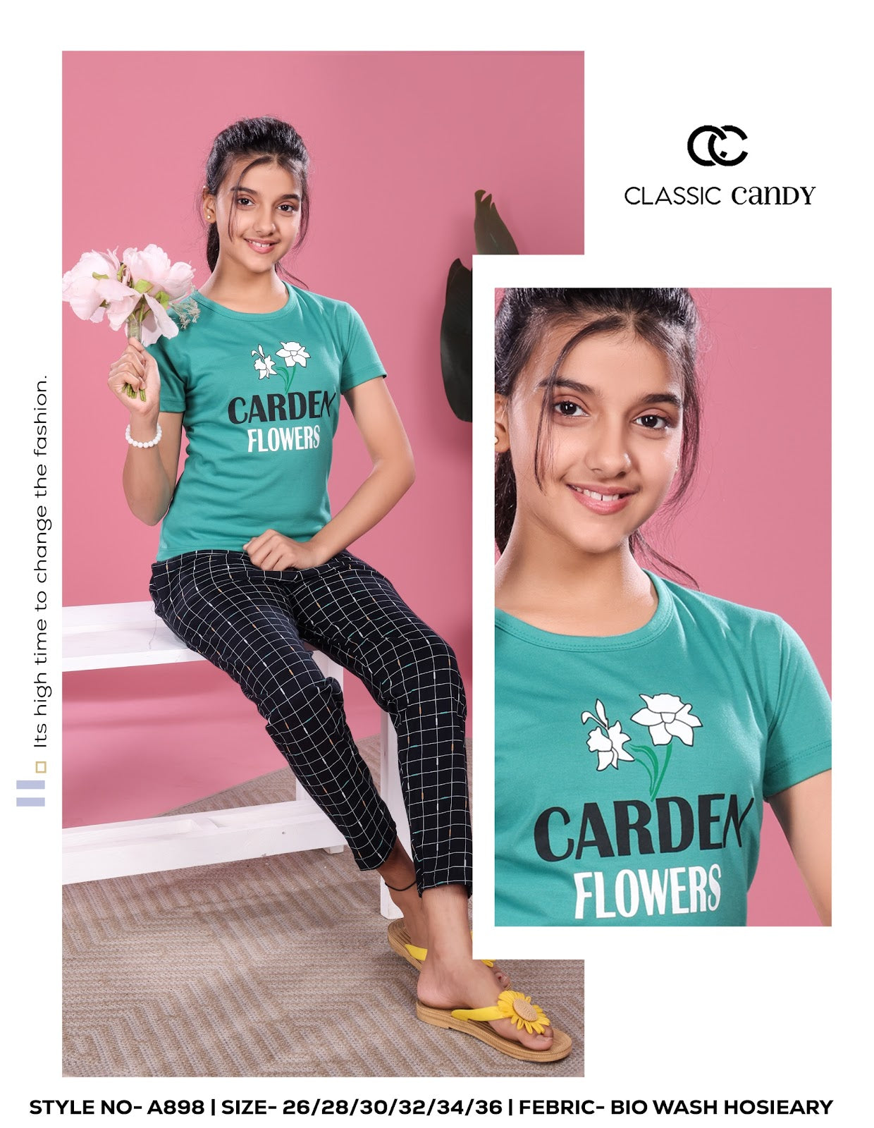 A898 Classic Candy Biowash Girls Pant Set Exporter Gujarat