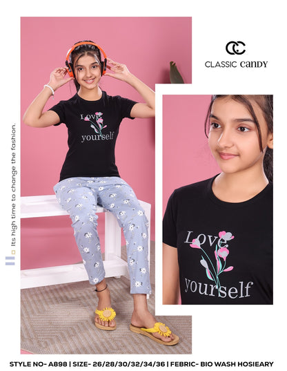 A898 Classic Candy Biowash Girls Pant Set Exporter Gujarat