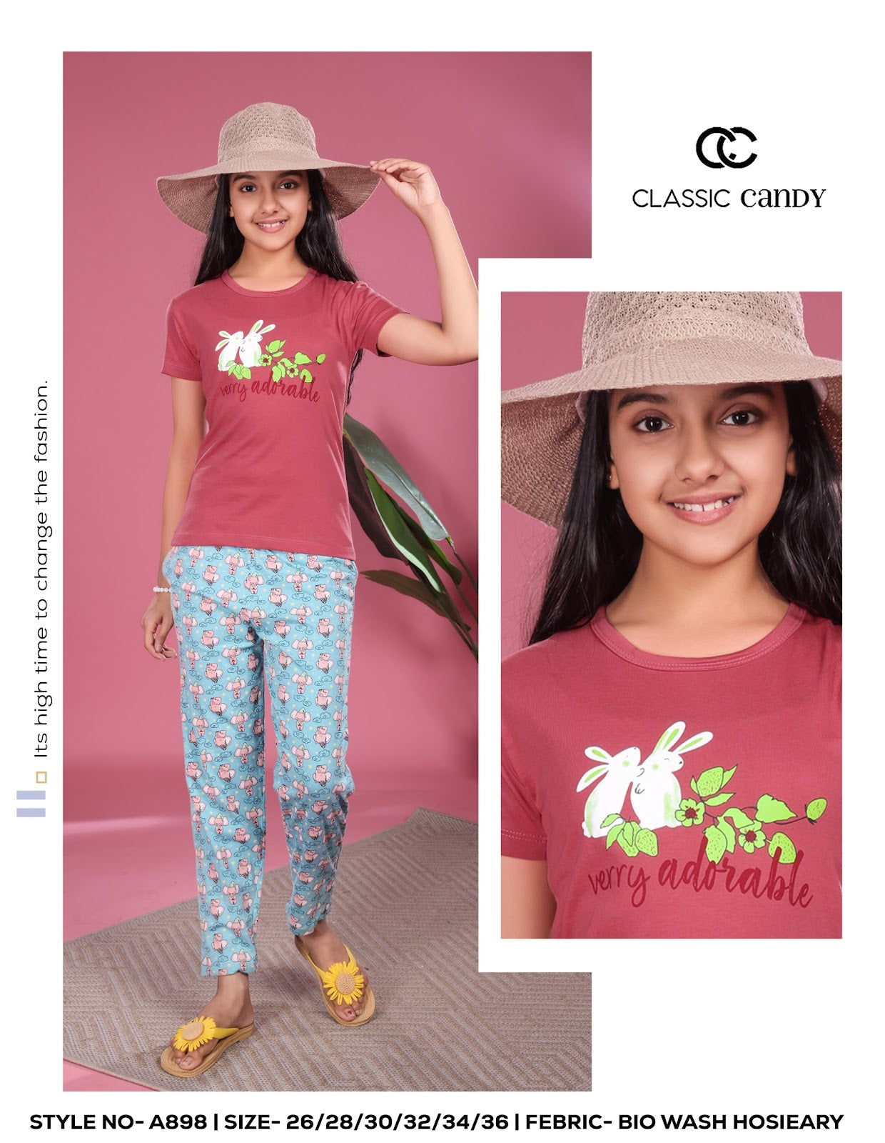 A898 Classic Candy Biowash Girls Pant Set Exporter Gujarat
