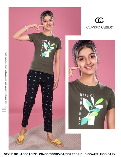 A898 Classic Candy Biowash Girls Pant Set Exporter Gujarat
