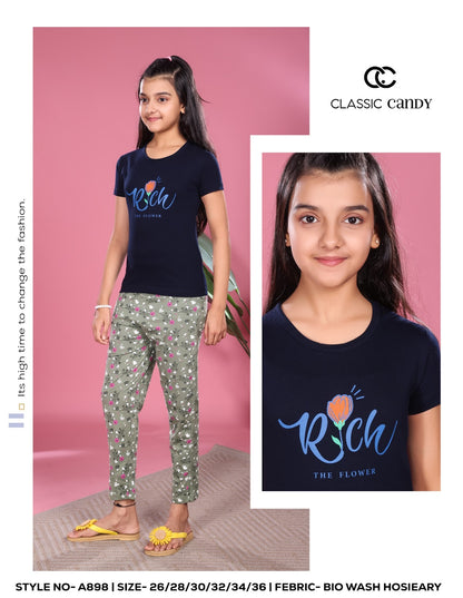 A898 Classic Candy Biowash Girls Pant Set Exporter Gujarat