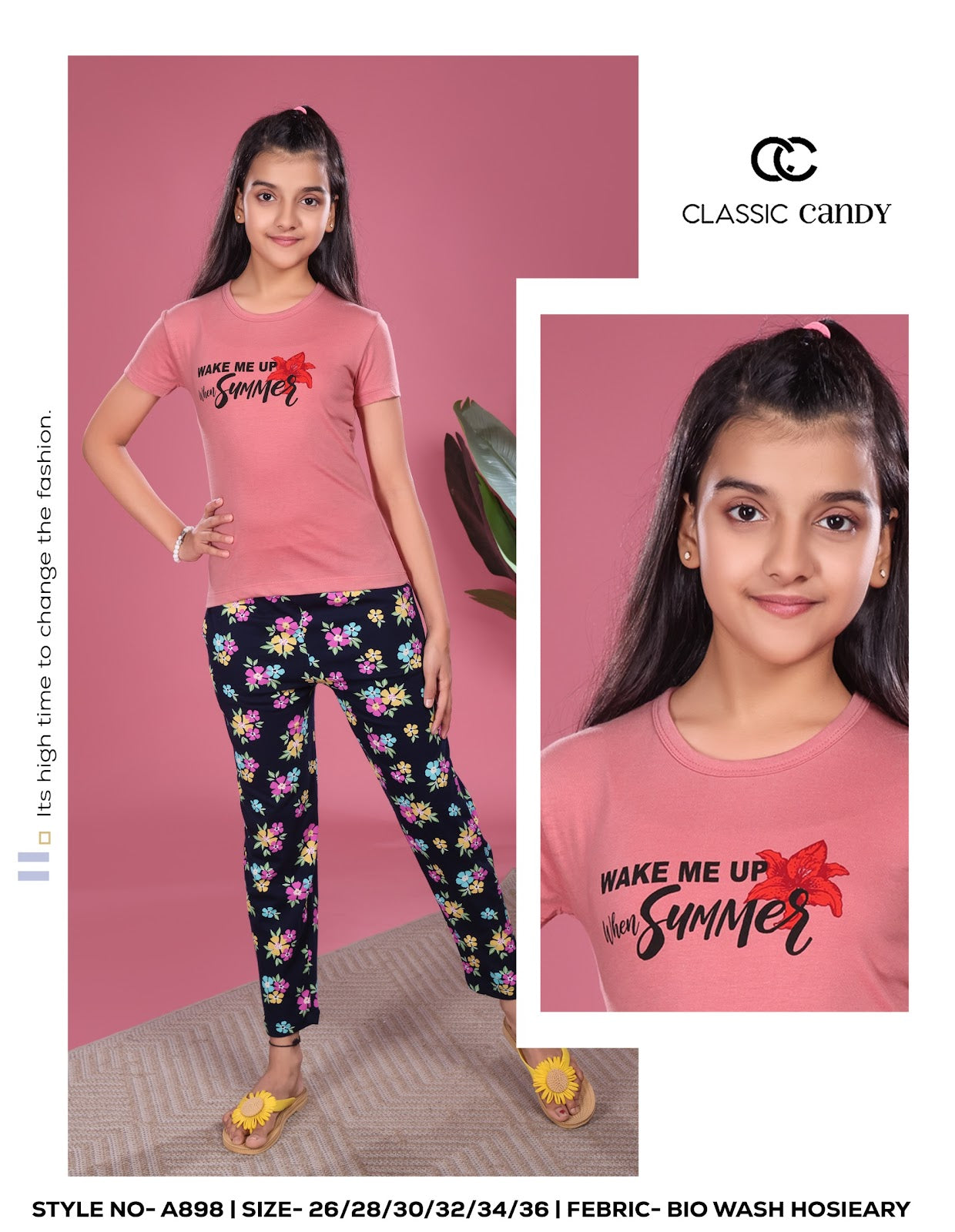 A898 Classic Candy Biowash Girls Pant Set Exporter Gujarat