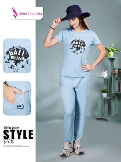 A926 Plain Sweet Purple Tencil Lycra Pyjama Night Suits Wholesale Price