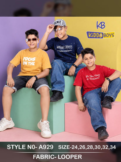 A929 Kiddo Cotton Looper Boys Tshirt Wholesaler India