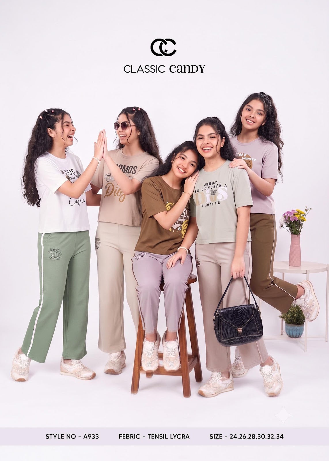 A933 Classic Candy Tencil Lycra Girls Pant Set Manufacturer Ahmedabad