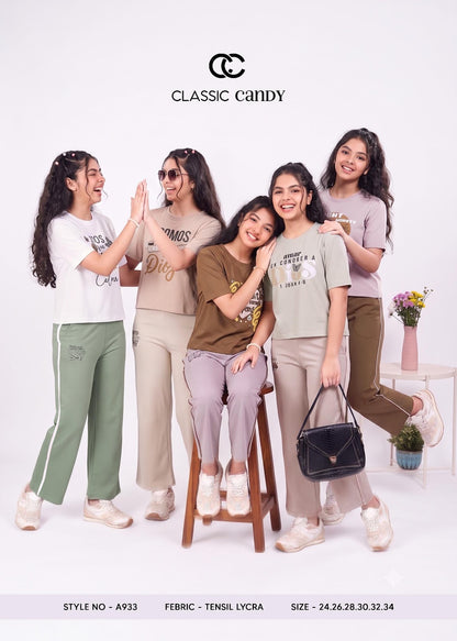 A933 Classic Candy Tencil Lycra Girls Pant Set Manufacturer Ahmedabad